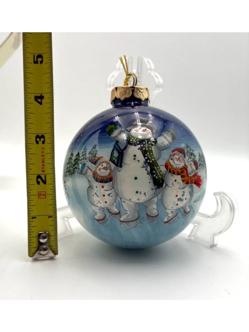 NIB Antique Heritage Hand-Painted Glass Ornament Christmas Snowman Skating 4